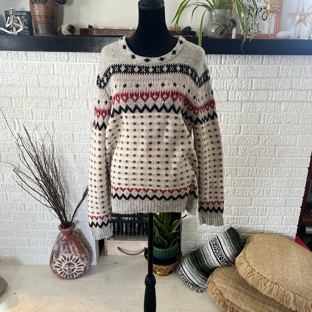 J. Crew Cream and Black Nordic Crew Neck Sweater